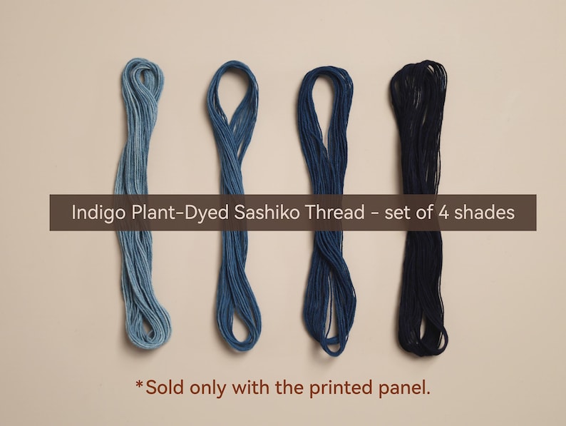 Deep Ocean - DIY Kit for Plant-dyed Sashiko Placemat Table Mat Wall Art Starter Kit Thread only