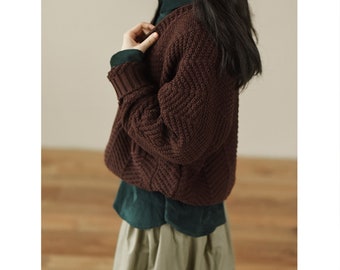 dark brown cable knit sweater