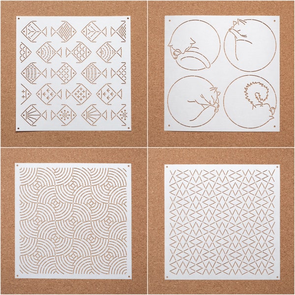 Reusable Sashiko Stencil | Embroidery Quilting Patterns Template - Size M (M01-04) Matt Finish