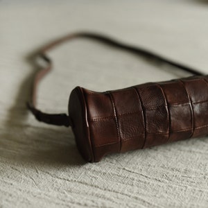 Handmade Brown Leather Crossbody Bag | Barrel Bag | Cylinder Bag