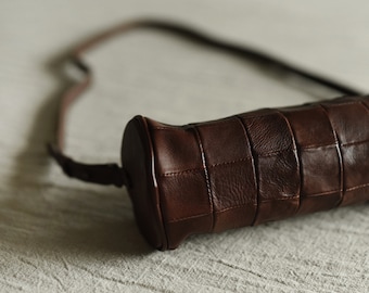 Handmade Brown Leather Crossbody Bag | Barrel Bag | Cylinder Bag