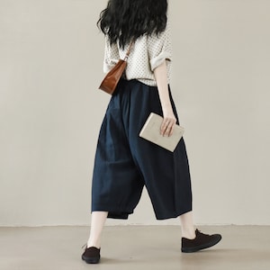 Indigo Navy Blue Wide Leg Linen Culottes