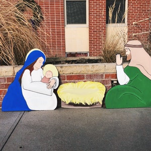 Nativity scene Mary, Jesus & Joseph (bed) 3 piece set. Christmas yard art. Handmade/ painted.
