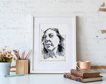 Retrato personalizado con rotuladores en blanco y negro (tamaño DIN A5)