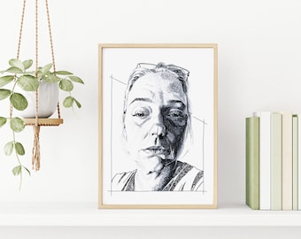 Retrato personalizado con rotuladores en blanco y negro (tamaño DIN A4)