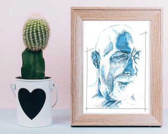 Retrato personalizado con rotuladores en gris + un color (tamaño DIN A6)