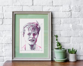 Retrato personalizado con rotuladores en gris + un color (tamaño DIN A5)