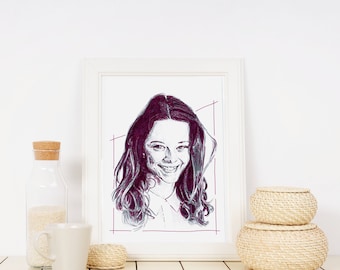 Retrato personalizado con rotuladores en gris + un color (tamaño DIN A4)
