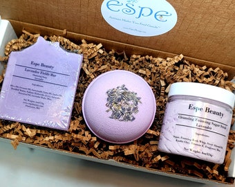 Lavender Trio Gift Box Set / Bath Bomb Gift / Soap Bar Gift / Calm Gift / Relaxation Gift Box / Birthday Gift / Spa Gift / Natural Gift