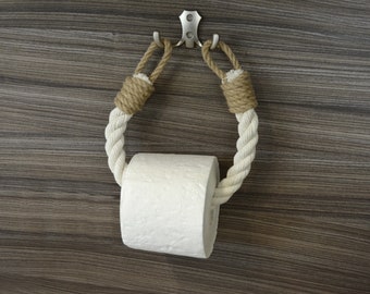 Rosdarmy 2 Pieces Nautical Rope Toilet Paper Holder Antique Industrial Secures Wall-Mounted Toilet Towel Rack Hanging Towel Ring Interior Decoration for Home Bathroom Kitchen 23.6 Inch