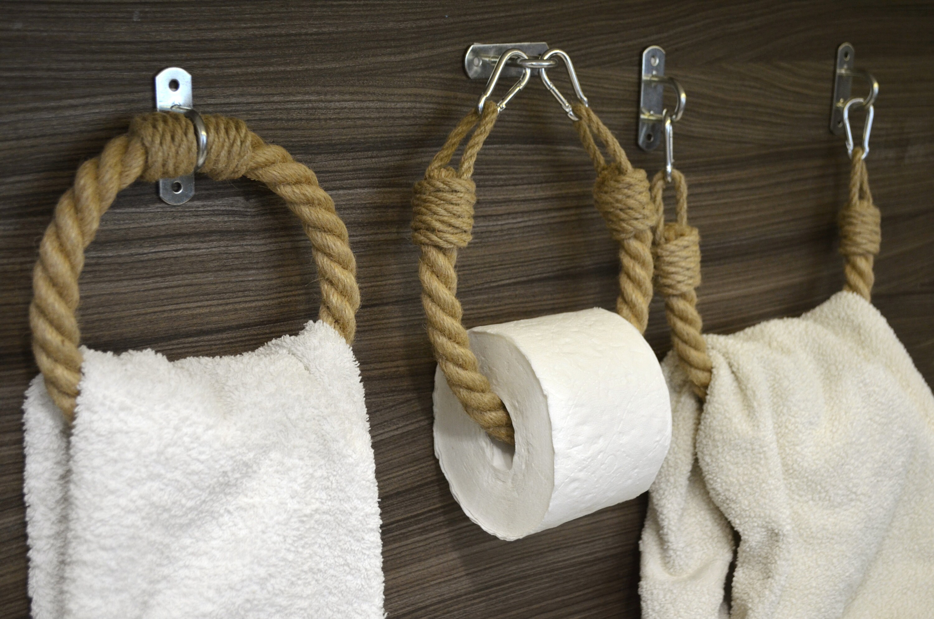 Full bathroom nautical set Chunky jute rope towel holder Etsy