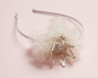 Baby Princess Crown Headband - Pink and Gray, baby birthday, flower girl accessories