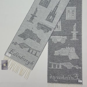 Écharpe Édimbourg grise tissée en jacquard double Calzeat fabriquée en Écosse