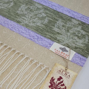 Calzeat Made in Scotland écharpe/chemin de table tissée jacquard chardon celtique miel