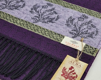 Calzeat Made in Scotland Jacquard Woven Celtic Alba Purple Thistle Scarf/Table Runner