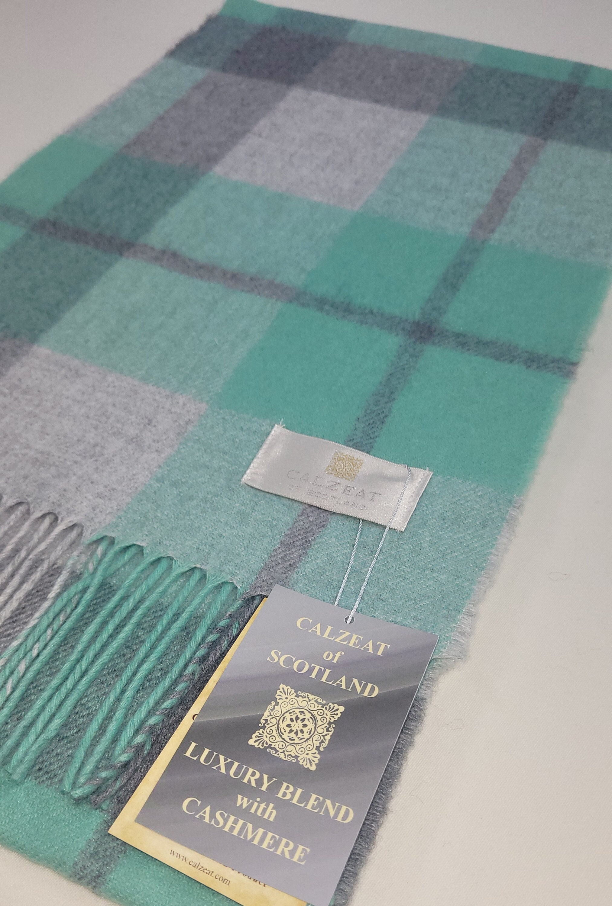 Calzeat Made in Scotland Jacquard Woven Seafoam Premier Scarf