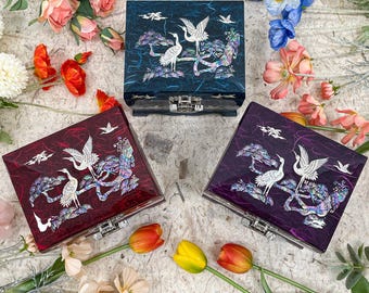 Mother of Pearl Music Jewelry Box Crane Design Jewellery Storage Chest Wooden Box