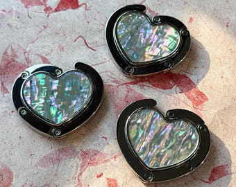 Mother of Pearl Heart Portable Purse Hook Folderble Bag Hanger Korea Gifts