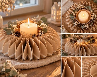 3D-printed faceted/honeycomb wreath – 20 cm – Beige