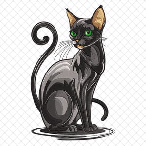 ボンベイ黒猫刺繍デザイン、黒猫機械刺繍ファイル、黒猫愛好家の刺繍、ギフト用の猫機械刺繍