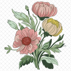花の機械刺繍デザイン、花束ユリの機械刺繍ファイル、花の刺繍ファイル、野生の花の花束の刺繍デザイン