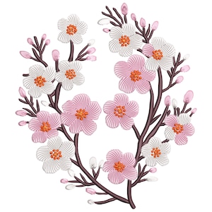 桜の花輪の刺繍デザイン、桜の花の刺繍デザイン、機械刺繍ファイル、桜の機械刺繍ファイル