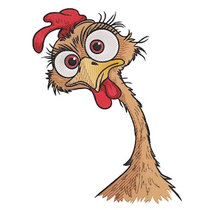 Desenho de bordado de galinha engraçada, arquivo de bordado de máquina de galinha maluca, arquivo de bordado de galinha fofa, desenho de bordado de animal de fazenda