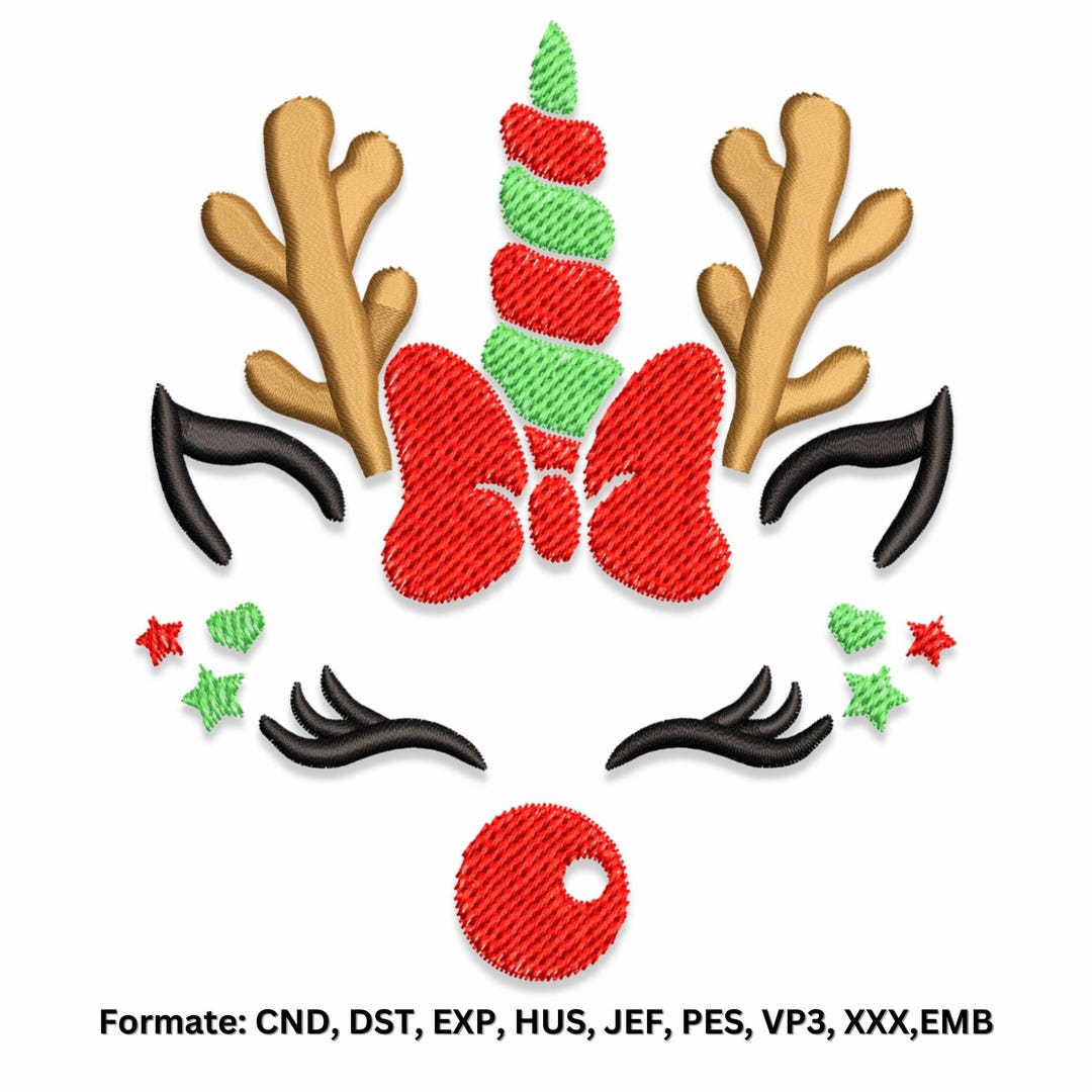 Christmas Reindeer Unicorn Embroidery, Festive Machine Embroidery, 5