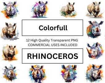 Rhinoceros Clipart, Watercolor Animal Illustration - Perfect for Print Media, POD Selling, T-shirt Printing, Wall Art, Canvas Art.