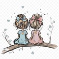 Two Girls Sitting Embroidery Design, Friendship Machine Embroidery, Girls with Bows Embroidery Pattern, Best Friend Machine Embroidery File product logo