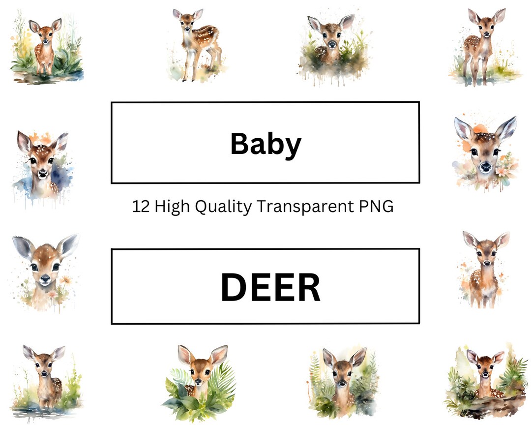 Cute Baby Deer Clipart, Printable Watercolor Animal Clipart, Forest ...