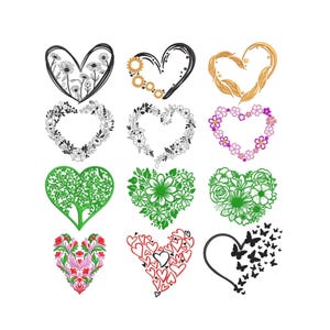 ハートの刺繍デザイン。花のハートの機械刺繍デザイン、魅力的な花のハートのデザインコレクション、花の刺繍デザイン