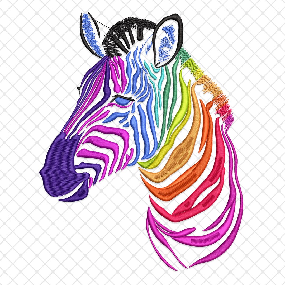 Rainbow Zebra Embroidery Design, Rainbow Zebra Machine Embroidery, Easy ...