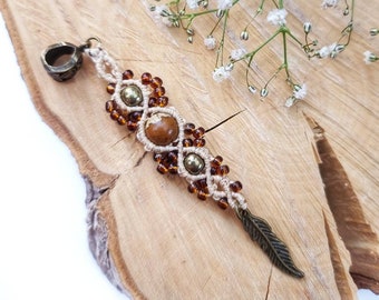 Colgante de macramé para rastas con jaspe ilustrado, accesorios para rastas con piedras preciosas