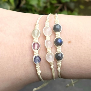 Personalized Macrame Gemstone Beaded Bracelet – Yoga gift, Corded Bracelet