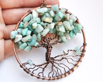 Crystal Tree of Life Suncatcher, Gemstone Wall Hanging - Metal Wall Art - Window Sun Catcher