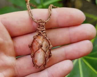 Macrame Sunstone Necklace, Braided Gemstone Pendant