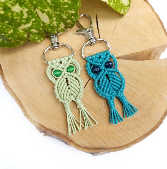 Handmade Macrame Owl Keychain, Boho Bag Charm