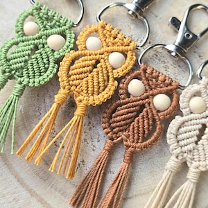 Handmade Macrame Owl Keychain, Beaded Bag Charm, Keyring Gift for Friend