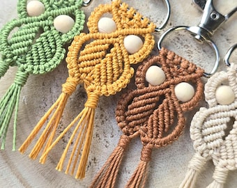 Handmade Macrame Owl Keychain, Beaded Bag Charm, Keyring Gift for Friend