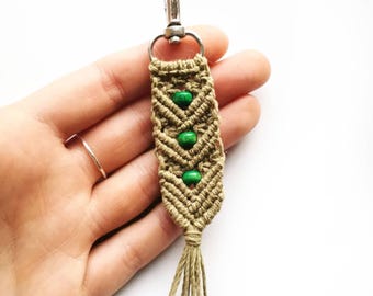 Hemp macrame keychain, hand woven bag charm, sustainable gift