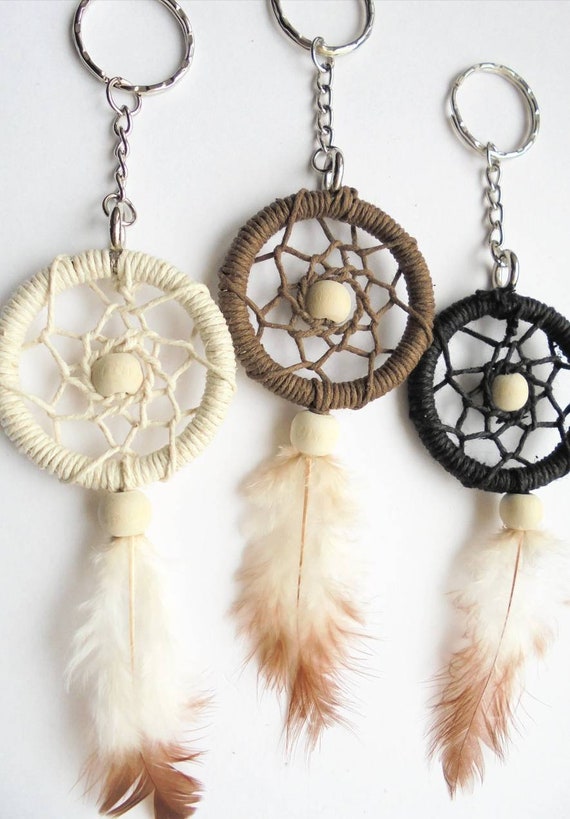 Small DreamCatcher Keychain, Natural Hemp Keyring, Backpack Accessories