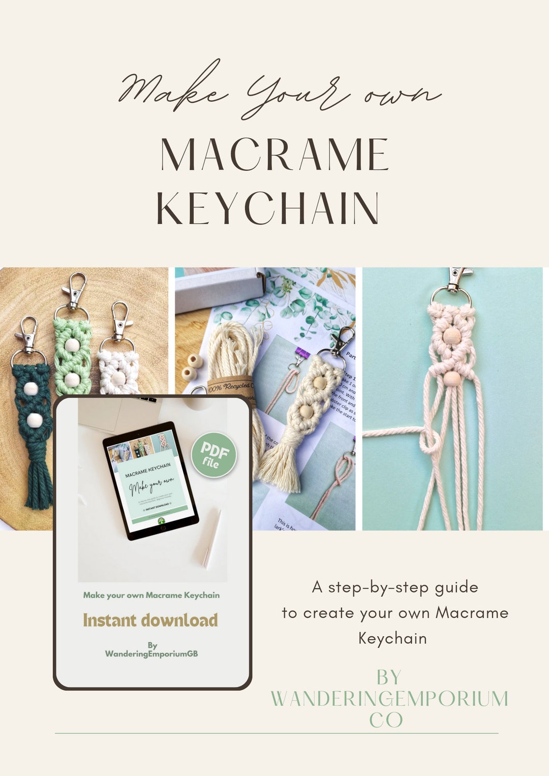Macrame Keychain Pattern, DIY Tutorial (PDF Download) - Etsy
