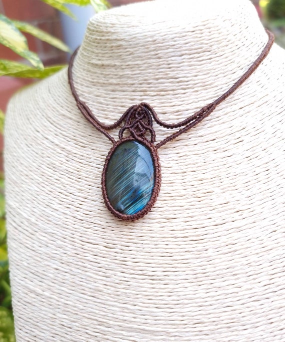 Labradorite Macrame Gemstone Necklace Macrame Crystal Pendant