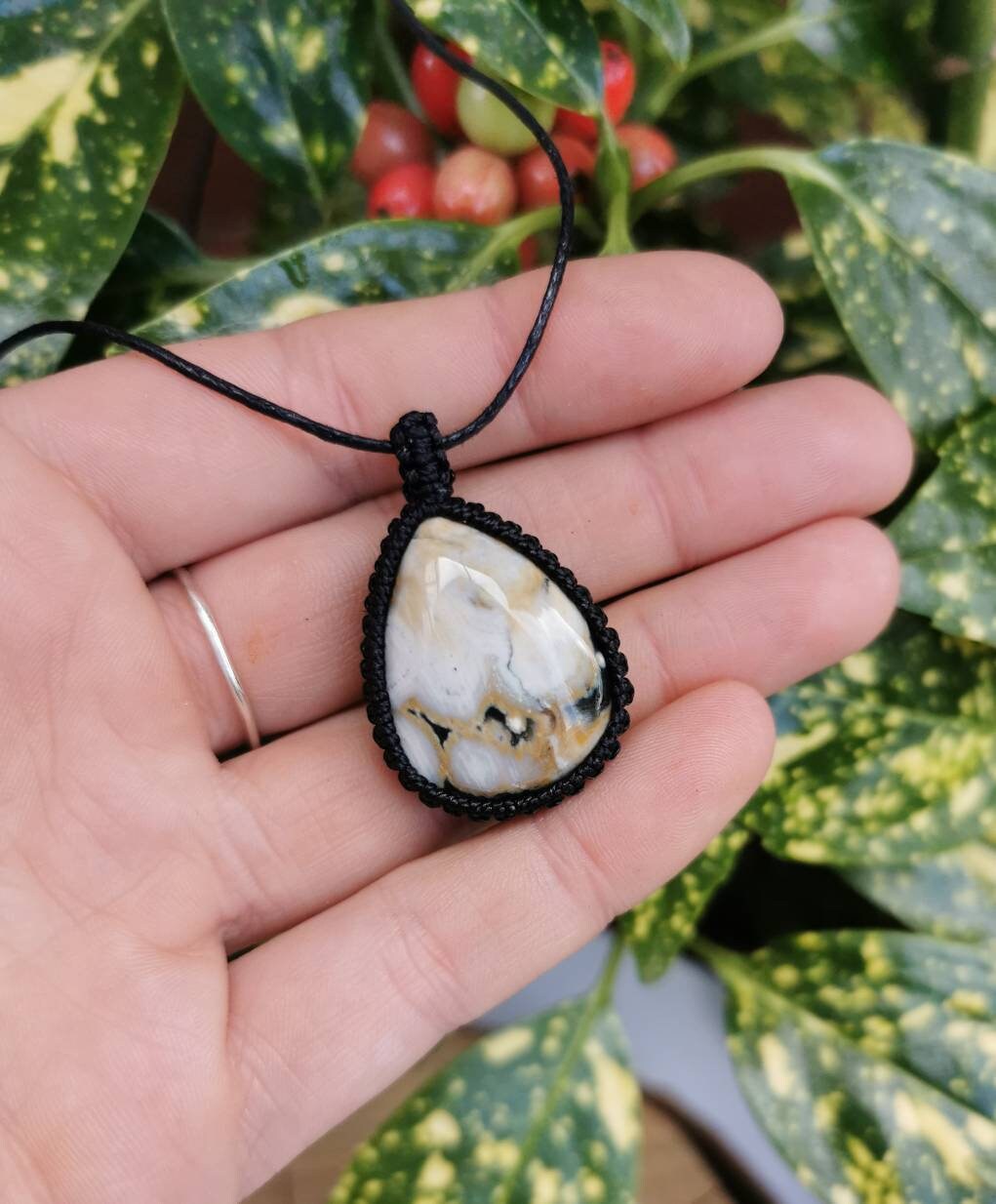 Ocean Jasper Macrame Necklace Boho 