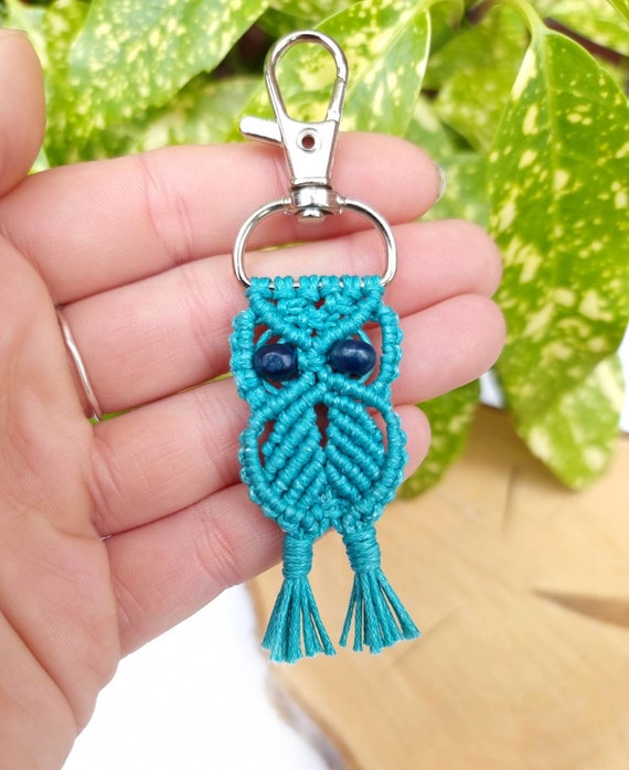 Macrame Owl Keychain, Cute Accessories, Boho Bag Charm, Animal Keyring