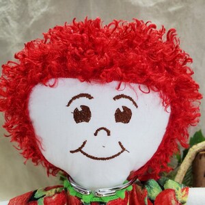 Rag Doll,Handmade Doll, Doll, Child, Toddler, Lovey, Baby, Cotton, Gift, Custom, Red, Strawberries, Green, Soft, Embroidered, Handmade Doll