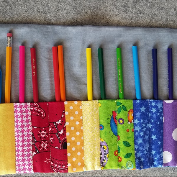 Custom Pencil Roll, Pencil Case, Pencil Wrap, Child Pencil Roll, Fabric Pencil Case, Gift, Rainbow, Valentines, Easter, Birthday, Artist