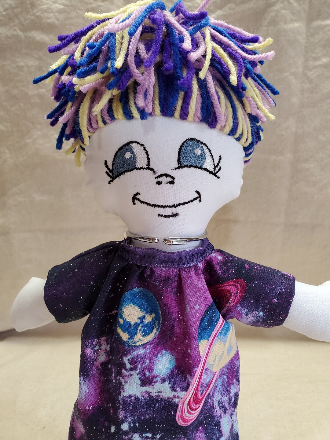 Handmade Space Rag Doll, Embroidered Face, Yarn Hair Toy - Etsy