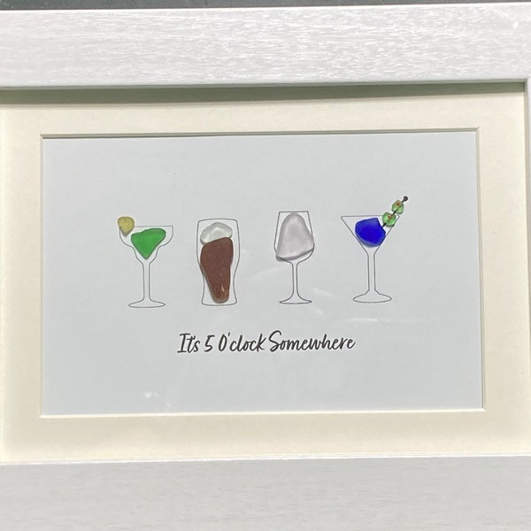 Sea Glass / Beach Glass from Lake Erie, Cleveland, Ohio unique one-of-a-kind art “It’s 5 o’clock somewhere “